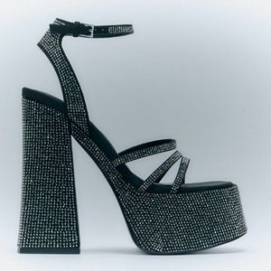 Zara rhinestone chunky high heeled platform sandals